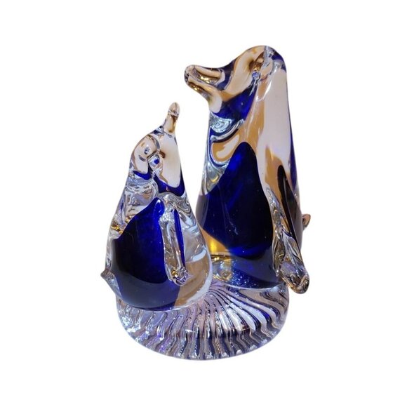 Handcrafted Murano Style Cobalt Mama and Baby Penguins - Picture 7 of 9